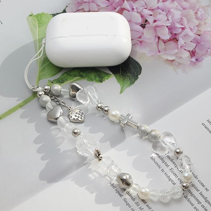 CMVFYL Beaded Camera Wrist Strap, Cute Phone Charms Strap, Pearl Bracelet Wrist - Image 5