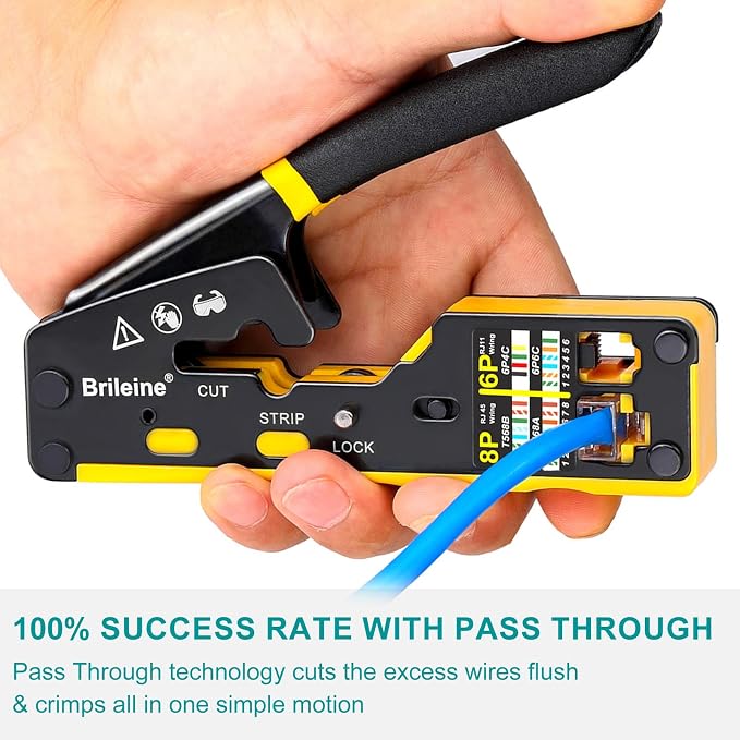 Brileine RJ45 Crimp Tool Pass Through Kit Ethernet Crimper Cat5 Cat5e Cat6 - Image 5