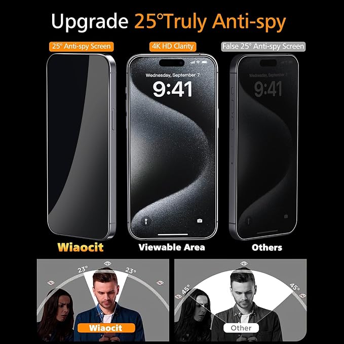 Wiaocit 3 Pack Tempered Glass Privacy Screen Protector - Image 2