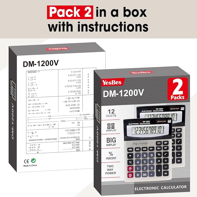 2 Pack Calculator, Calculators Desktop 12 Digit Extra Large LCD Display - Image 7