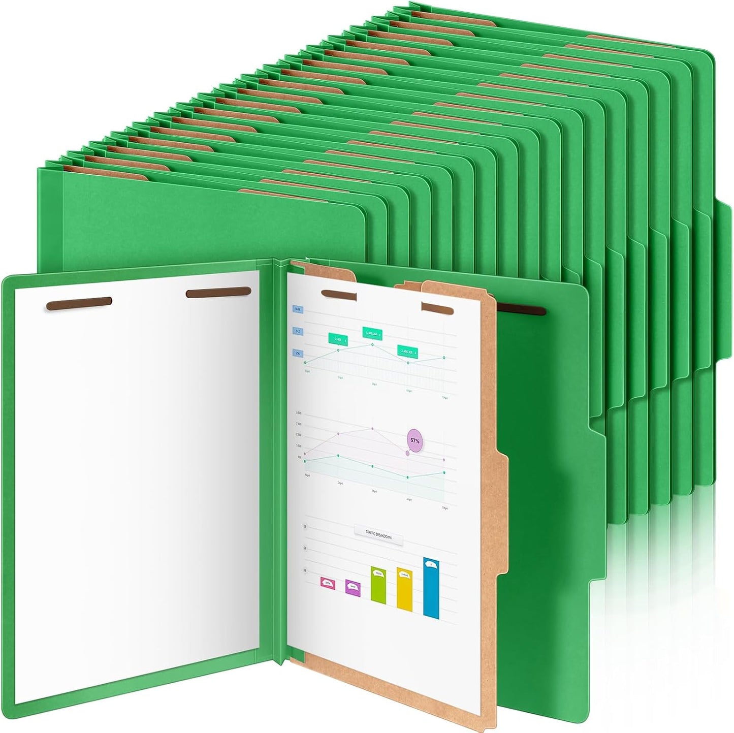 48 Pcs Classification Folders Letter Size, 1 Divider Pressboard File Folder with Fasteners, Expanding File Organizer Bulk for Teachers, Clergy, Office, Church, Christmas Donations (Green)