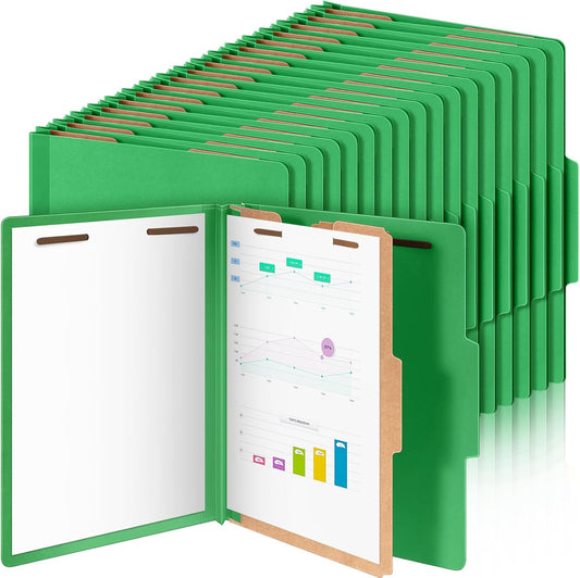 48 Pcs Classification Folders Letter Size, 1 Divider Pressboard File Folder with Fasteners, Expanding File Organizer Bulk for Teachers, Clergy, Office, Church, Christmas Donations (Green)