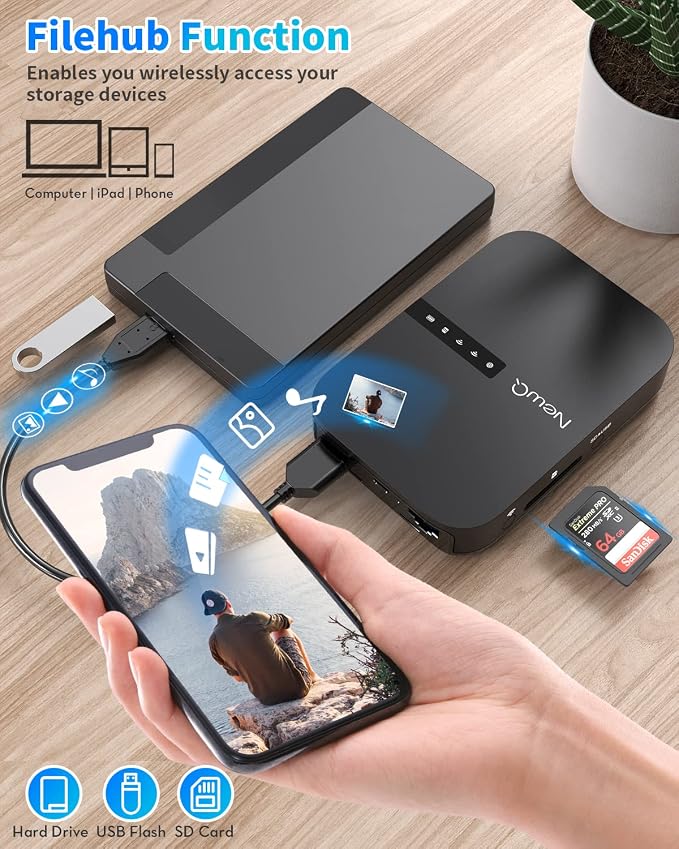NewQ Filehub AC750 Travel Router: Portable Hard Drive SD Card Reader & Mini - Image 4