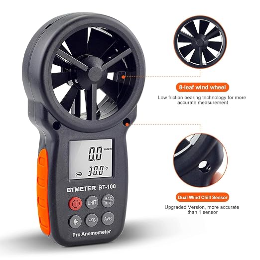 BTMETER BT-100 Handheld Anemometer, Digital Wind Speed CFM Meter Gauge Air Flow - Image 5