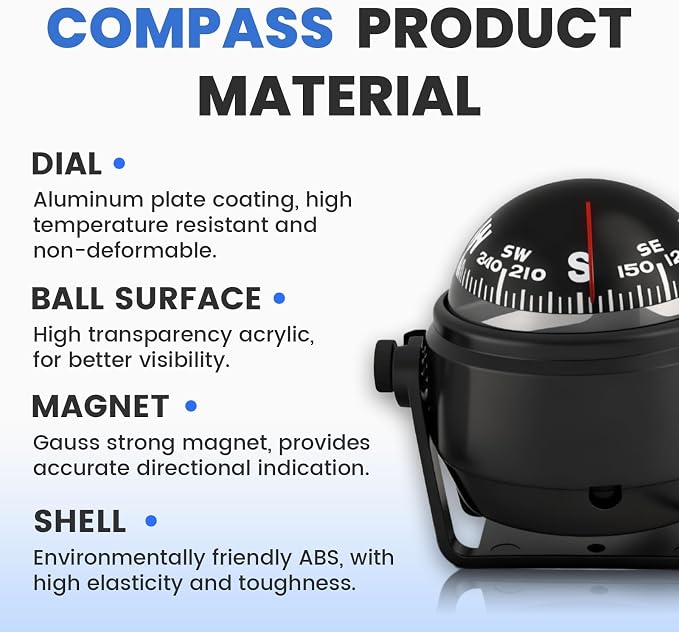 Boat Compass with Magnetic Declination Adjustment, Pivoting Marine Compass - Image 7