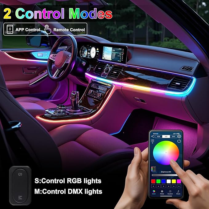 Dreamcolor Acrylic Interior Car LED Strip Lights, 6 in 1 Ambient Lighting Kit - Image 3