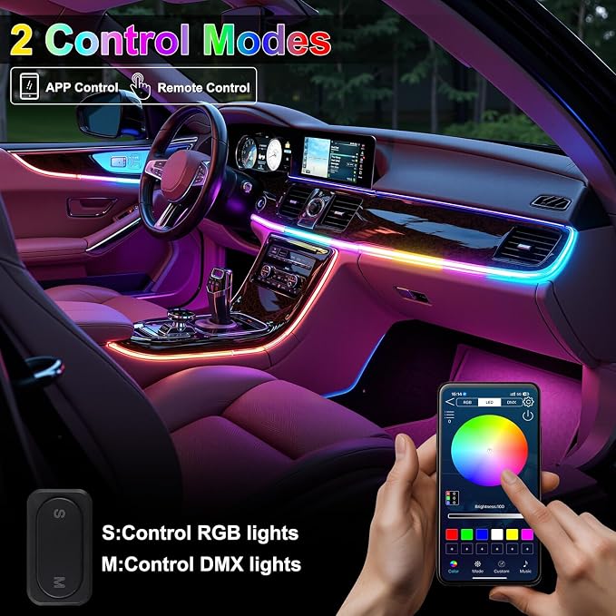 Dreamcolor Acrylic Interior Car LED Strip Lights, 18 in 1 Ambient Lighting Kit - Image 3