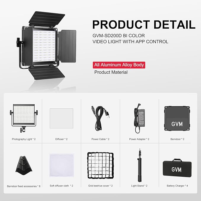 GVM 800D RGB LED Light Panel, 2 Packs Video Lighting Kit - Image 8