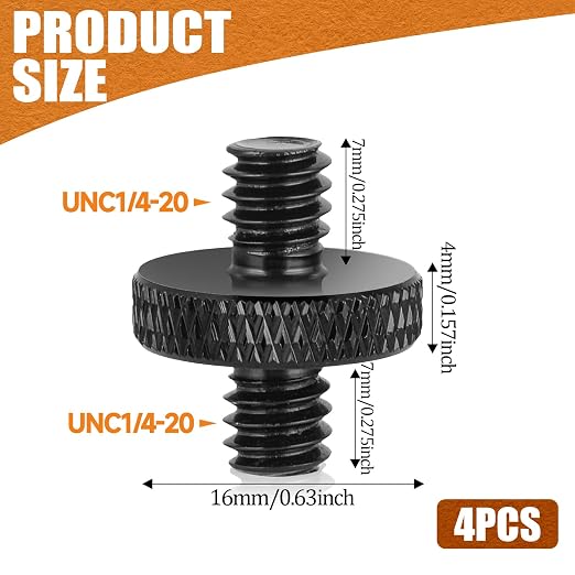 1/4" Male to 1/4" Male Tripod Screw, Double Head Converter Precision Made - Image 3