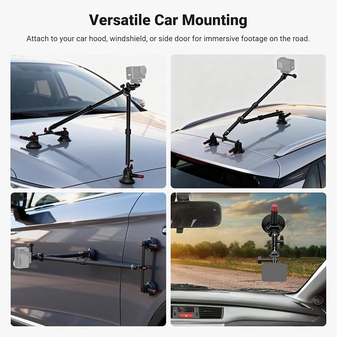 NEEWER Triple Suction Cup Car Mount Kit, Two 24" Aluminum Alloy Extension Poles - Image 7