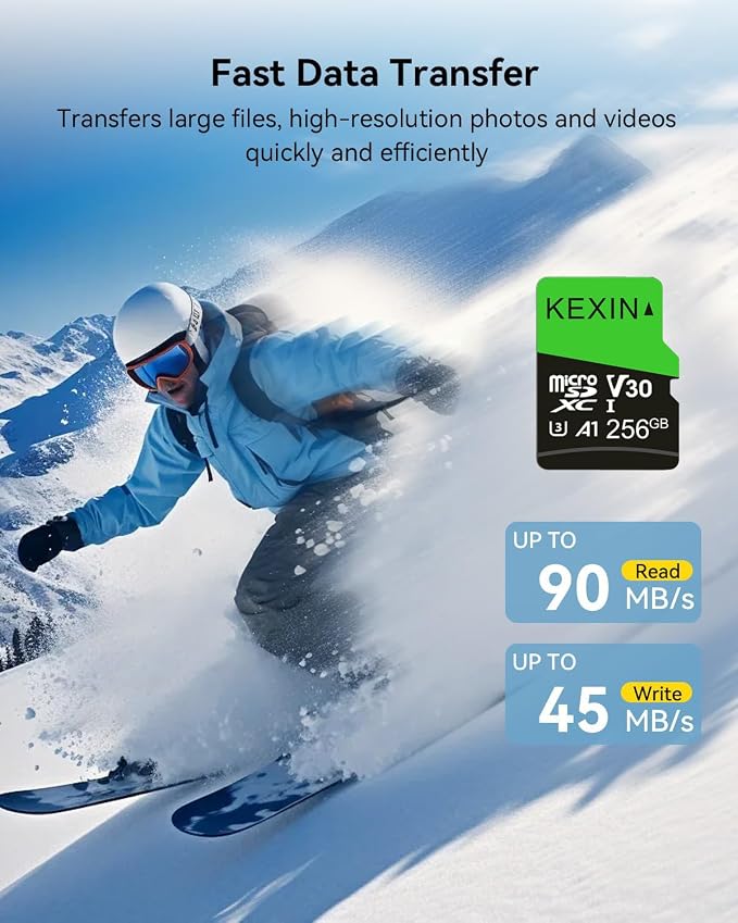 KEXIN 256GB Micro SD Card with SD Adapter microSDXC Memory Card UHS-I A1 V30 U3 - Image 2