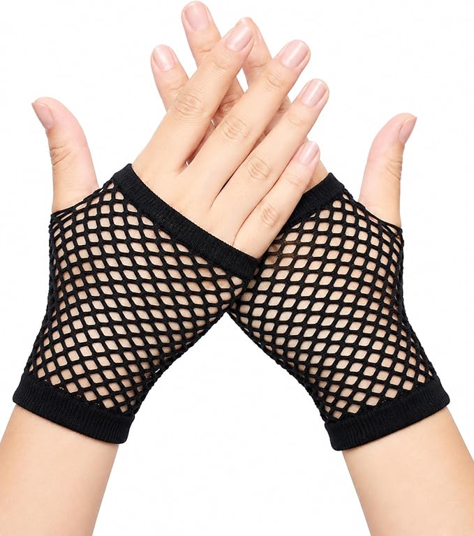 Seeksmile Women's Girls 80's Theme Party Emo Fingerless Arm Fishnet Gloves by Seeksmile