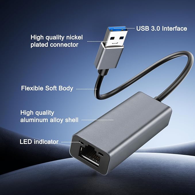 USB to Ethernet Adapter, Portable 1-Gigabit Network Hub, 10/100/1000 Mbps - Image 4