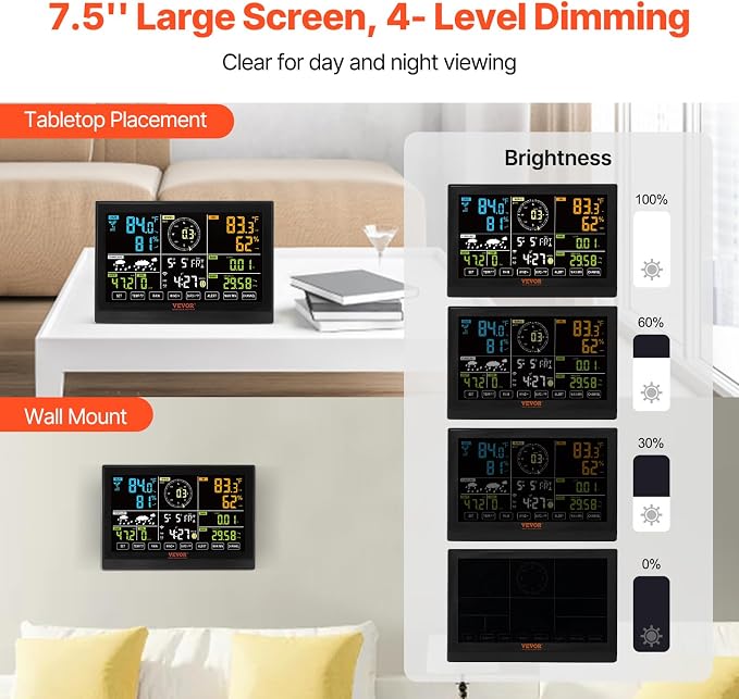 VEVOR YT60234 WiFi Weather Station 7-in-1, Weather Stations WiFi Indoor Outdoor - Image 6