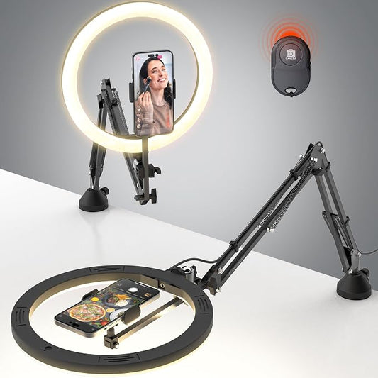 Upgrade Ring Light Overhead Phone Mount, 12”Circle LED Desk Ring Light by CACENCAN