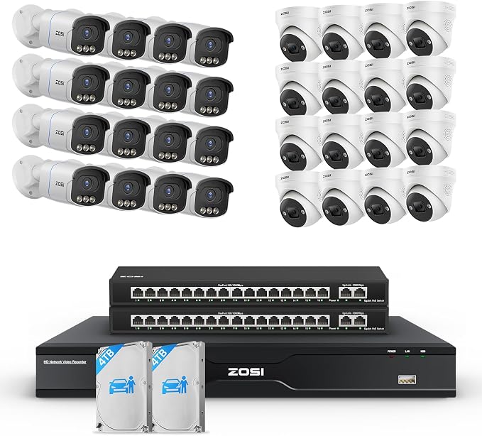 ZOSI 32CH 4K PoE Security Camera System, 32 x 8MP Full Color Night Vision by ZOSI