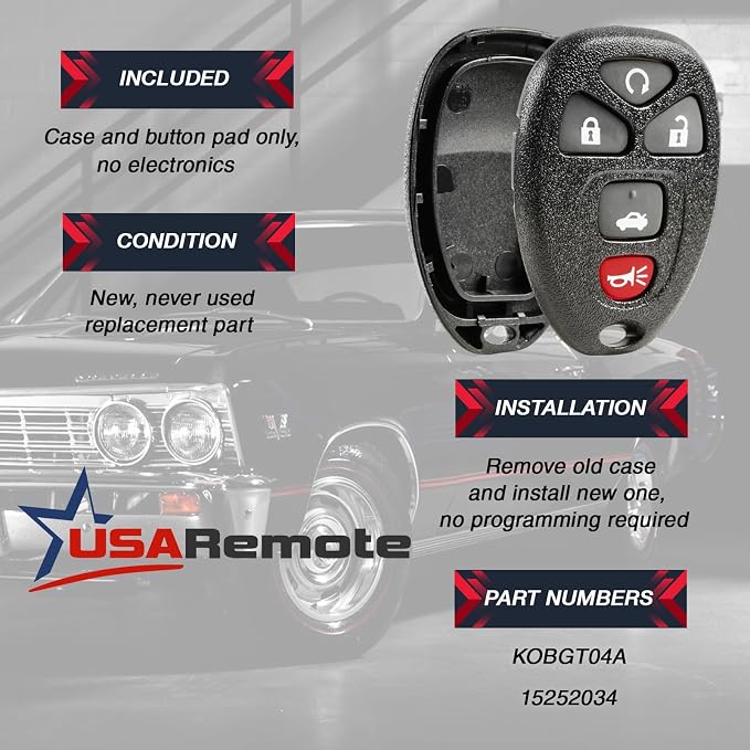 fits Part # 22733524 Shell Case & Pad Key Fob Keyless Entry Remote - Image 3
