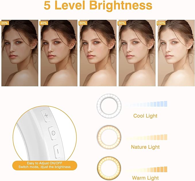 Clip on Ring Light, Kimwood Rechargeable 60 LED Selfie Ring Light - Image 4