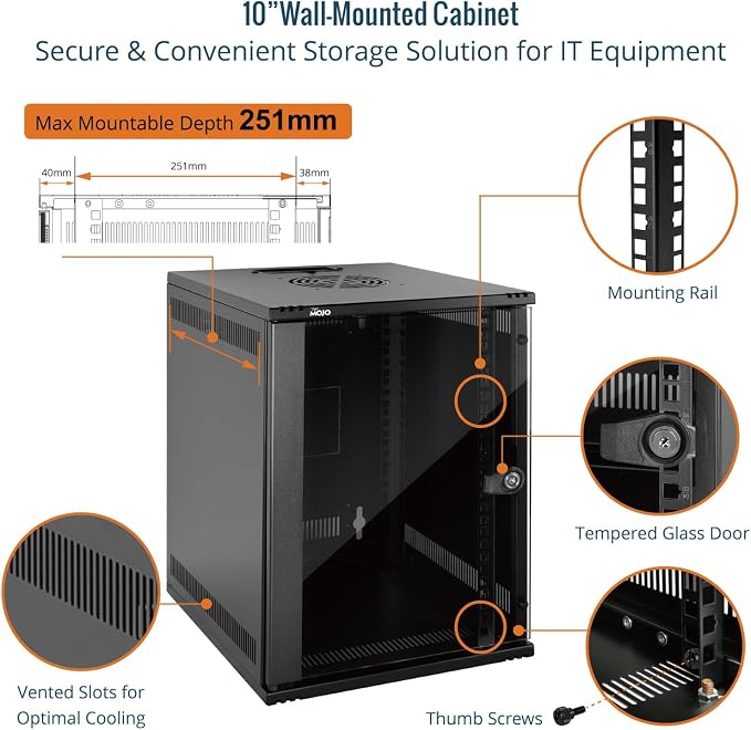 Tecmojo 9U 10 inch Rack, Wall Mount Network Cabinet Set, 12.3W x 13D x 17.1H- - Image 3