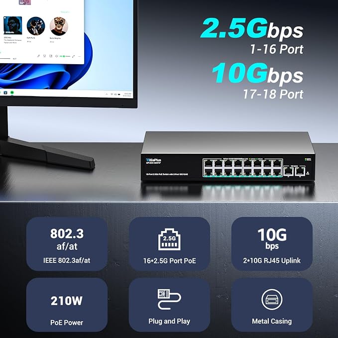 18-Port 10Gb Unmanaged PoE Ethernet Switch - Image 4