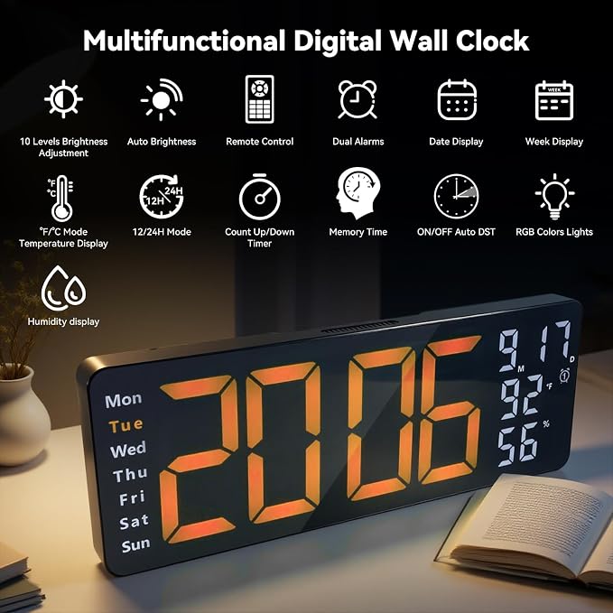 Digital Wall Clock Large Display, 17.3" Digital Clock - Image 2