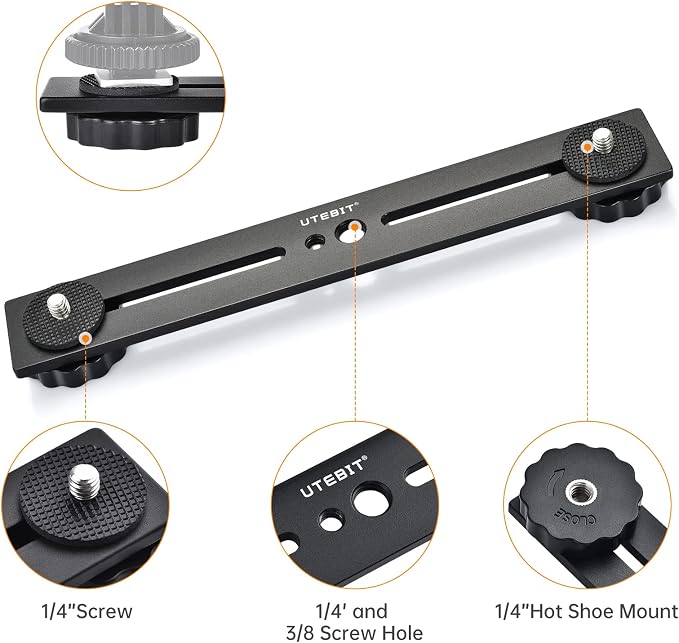 UTEBIT 8 inch Flash Bracket, Dual Camera Mount Flash Bracket Extension Bar - Image 2