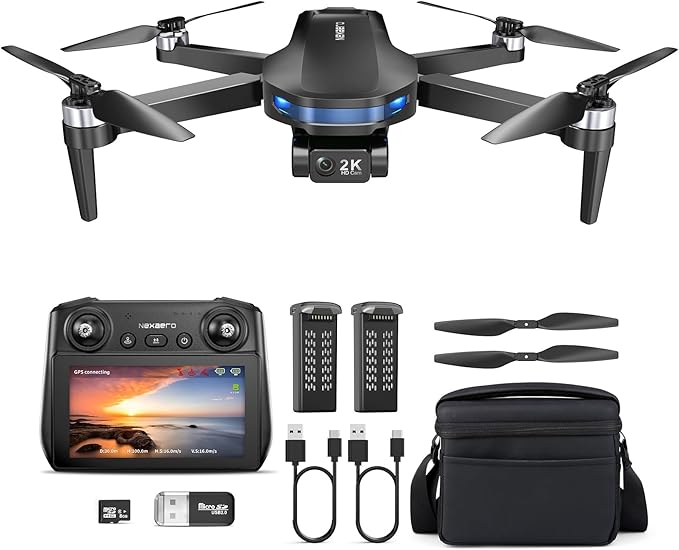 GPS Drone with EIS 2K Camera for Adults, 7.22 inch Screen on Remote Controller by DINGDONGWU