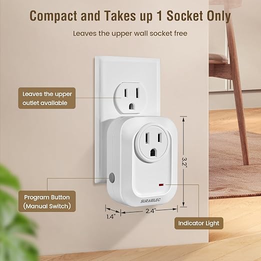 SURAIELEC Wireless Wall Switch Remote Control Outlet, No Wiring, 100ft RF Range - Image 3