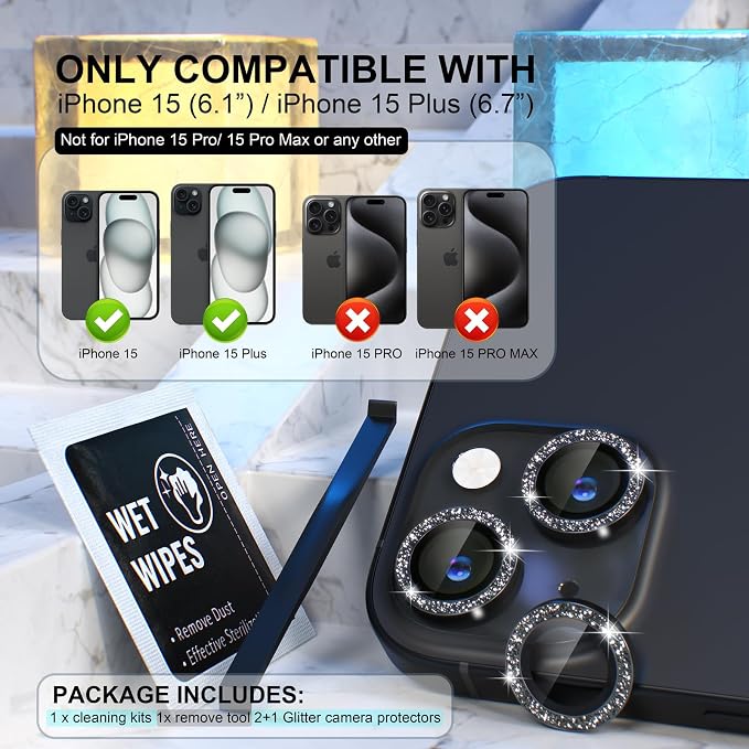 Choiche Compatible for iPhone 15 /iPhone 15 Plus Camera Lens Protector Bling - Image 2