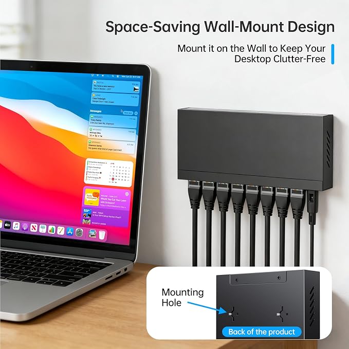 MT-VIKI 8 Port Gigabit Ethernet Switch, Unmanaged Network Switch Splitter - Image 6