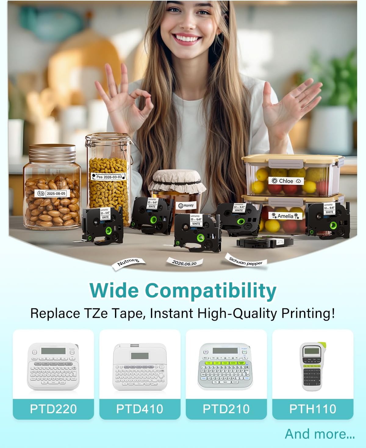 Label Maker Refill for PT-2040 D410 D400 1880 1290 H103w H110bp Compatible with Brother P touch Label Tape TZe-231 TZe231 TZ 12mm 0.47 Inch Laminated Black on White Ptouch Edge Tape 1/2"x 26.2', 10PK