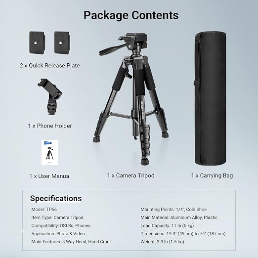 NEEWER Basics Camera Tripod, Professional Aluminum Lightweight Portable Travel - Image 9