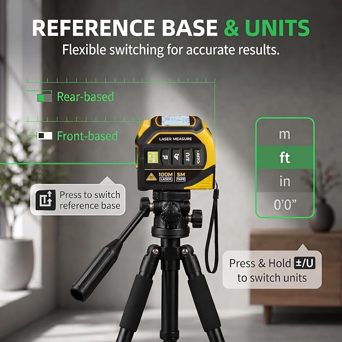 4-in-1 Digital Green Laser Tape Measure, 16FT Tape, 328FT Distance Meter | 33FT - Image 4