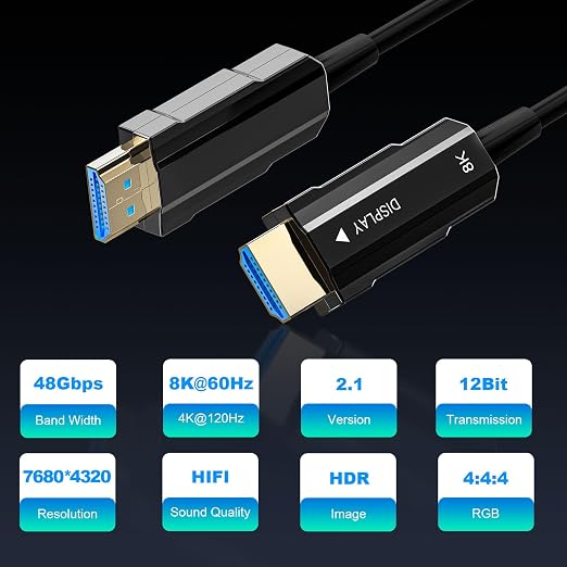 8K HDMI 2.1 Cable 175ft, Long Fiber Optic HDMI Cable, Ultra High Speed Thin - Image 2
