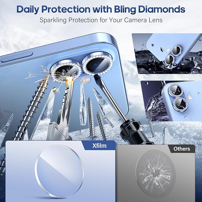 for iPhone 17 Camera Lens Protector Bling, Individual Diamond Metal Ring - Image 3