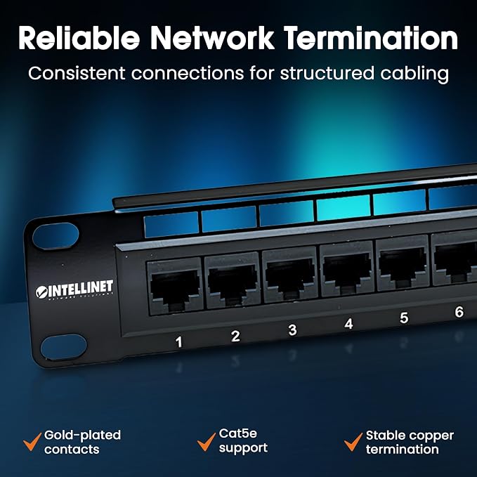 Intellinet 24 Port Cat5e Network Patch Panel Wall Mount– 1U Rack Height - Image 5