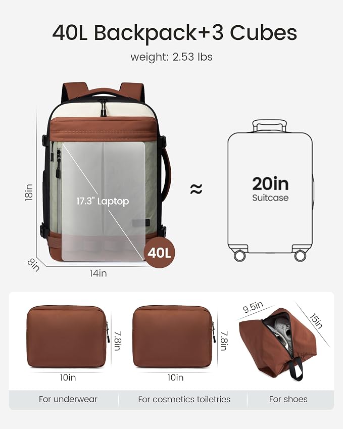LOVEVOOK 40L Travel Backpack for Women Men, Airline Approved Carry On Luggage - Image 5