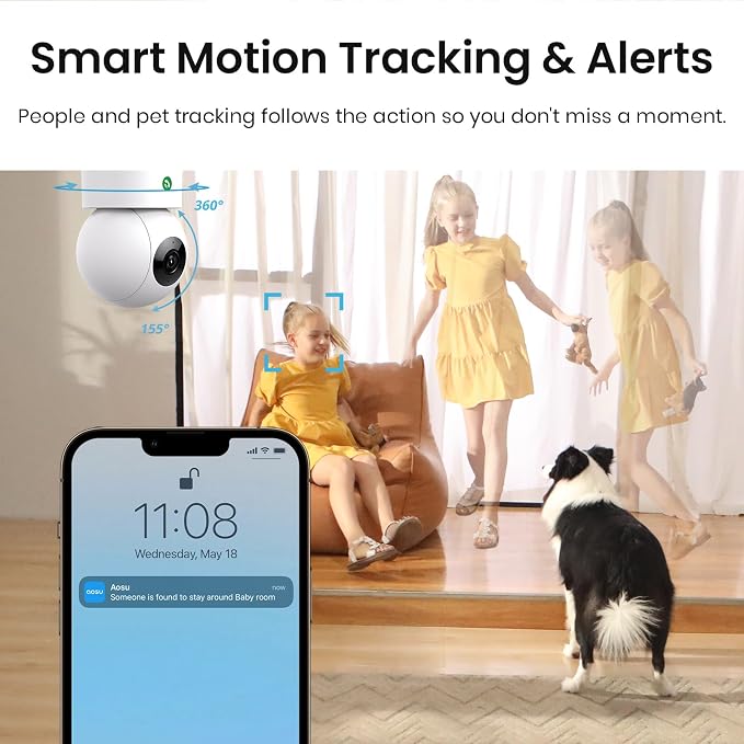 aosu 2K Security Camera Indoor, Baby Monitor Pet Camera 360-Degree - Image 3
