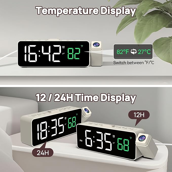 Netzu Projection Alarm Clock for Bedroom Ceiling, Small Compact Plug-in Digital - Image 5