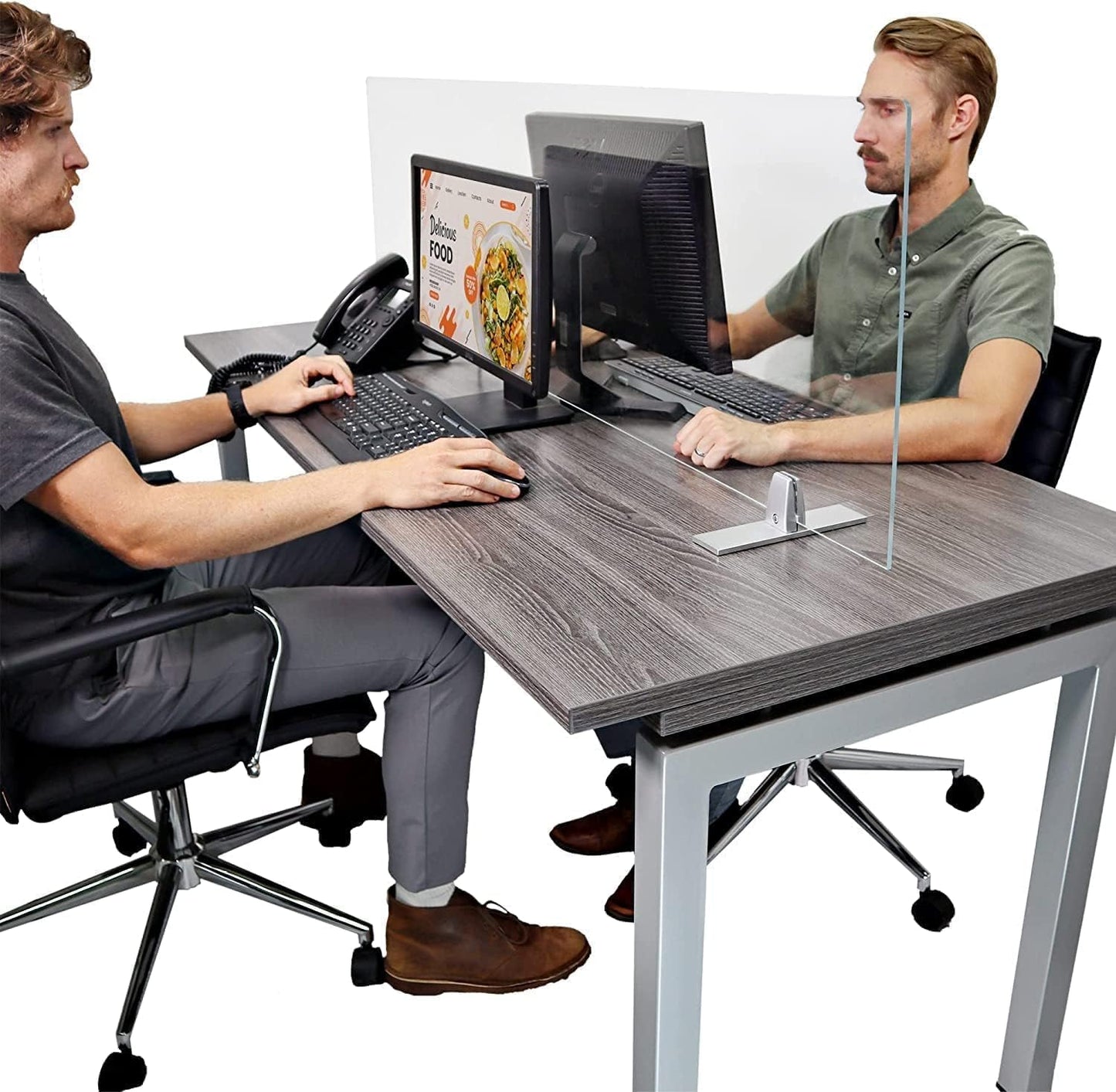 OBEX Acrylic Free Standing Screen, Divider for Desk Privacy Home & Office Partitions for Table Top Workstation, Portable Cubicle Panel for Work, 12" x 66", Clear