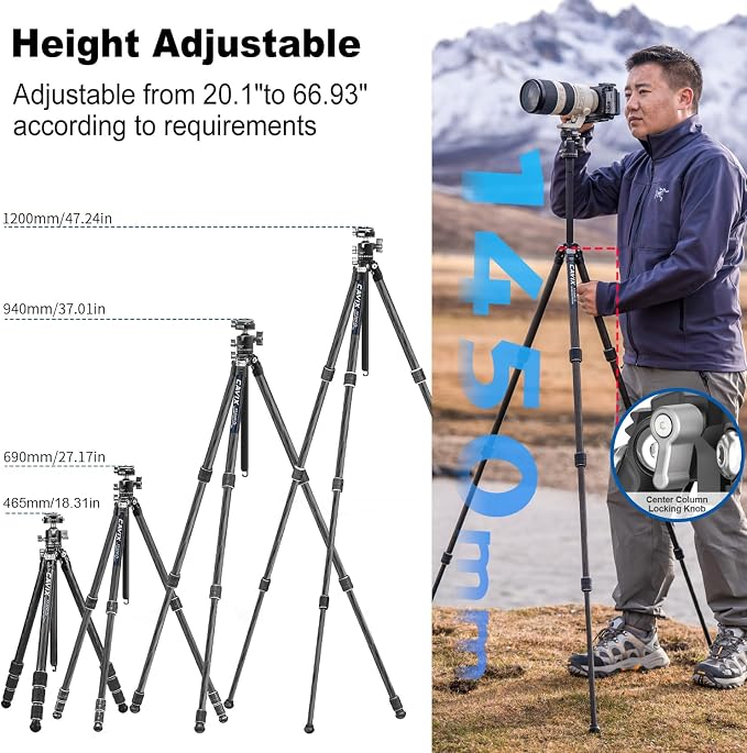 CAVIX 57"/145cm Carbon Fiber Tripod, Lightweight Tripod - Image 7