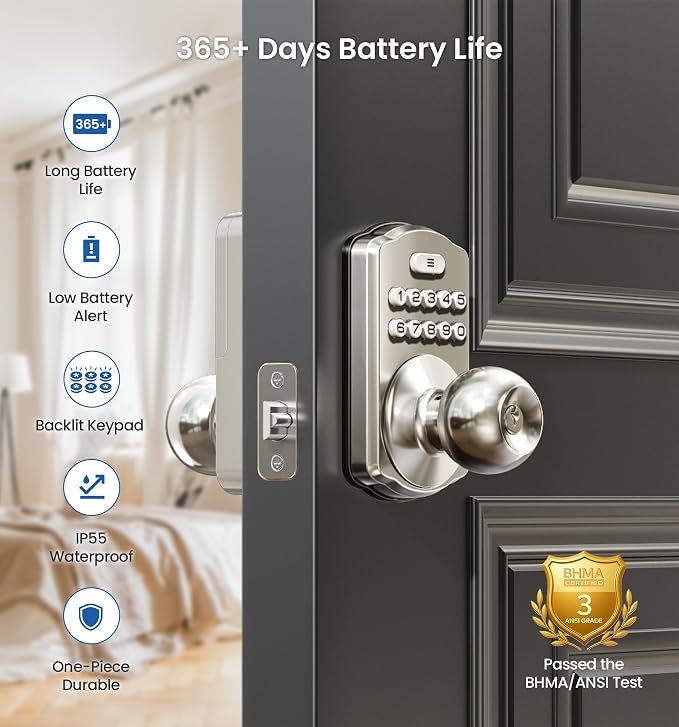 Veise KS03 Keypad Door Knob Lock, Keyless Entry Digital Lock - Image 3