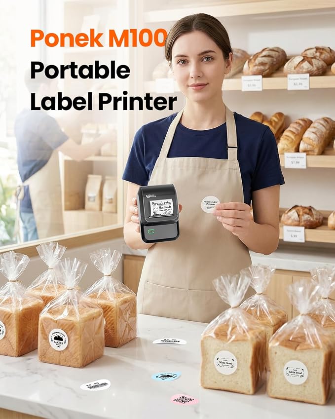 Ponek Label Maker Machine with Tape, M100 Address Barcode Label Printer - Image 2