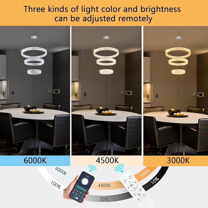 HAIXIANG Modern Glam Chandelier Crystal LED Remote Rings Chandelier Adjustable - Image 9