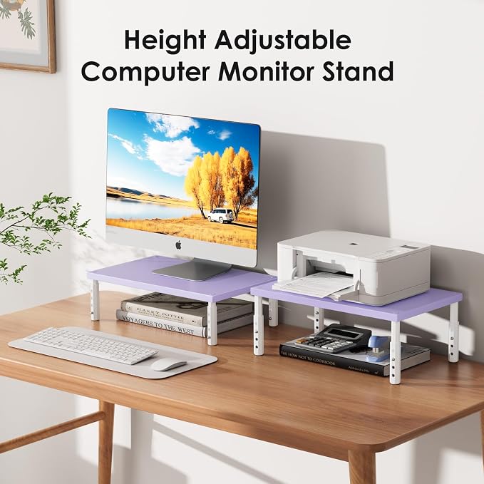 ECOLOVI Wood Computer Laptop Monitor Stand Riser, 4-Height Adjustable Desk - Image 6