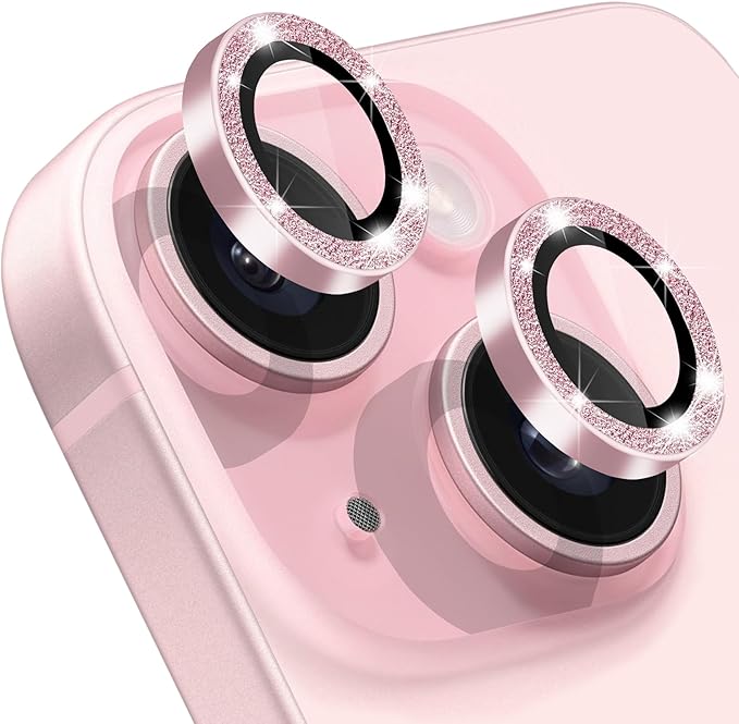 Compatible with iPhone 15 & 15 Plus Camera Lens Protector, Bling Glitter 9H by Hsefo