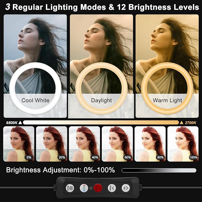 12" Selfie Ring Light with 75" Tripod Stand & 2 Phone Holder, LED Camera - Image 2