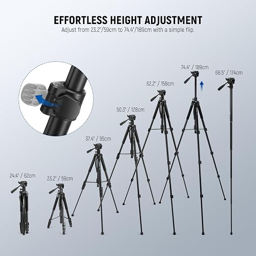 NEEWER Basics TP05 74" Video Tripod Monopod, 3 Way Pan Tilt Head Phone Holder - Image 2