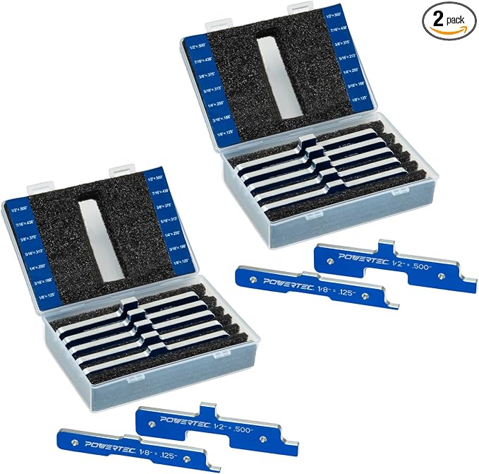 POWERTEC Router Setup Blocks Woodworking 7PC Set, Router Depth Gauge, Aluminum by POWERTEC