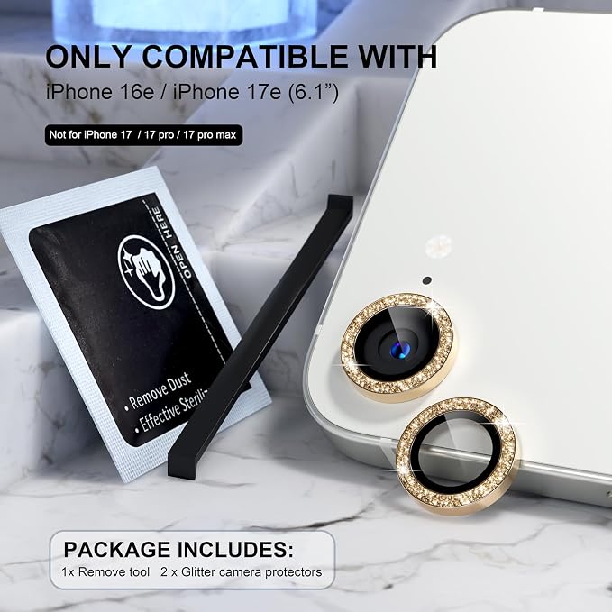 Choiche Compatible for iPhone 17e / 16e Camera Lens Protector Bling, 9H - Image 2